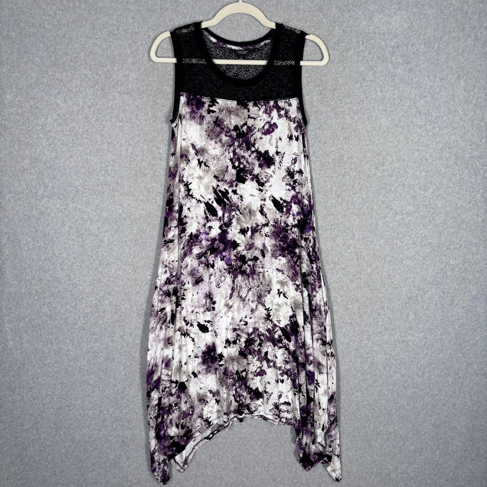 Simply Vera Wang Tie Dye Midi Dress Medium Purple Lace Sharkbite Pocket Abstract